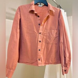 CP Shades Coral/Pink LS Button Down.  100% Cotton, size Large Oversized Crop.EUC